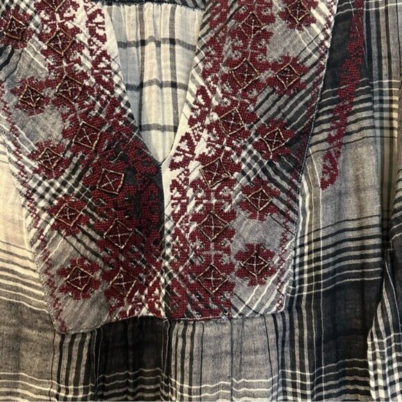 Anthro Floreat Plaid Floral Embroidery Flannel Tunic Top Large Tropical Coquette - Picture 6 of 15